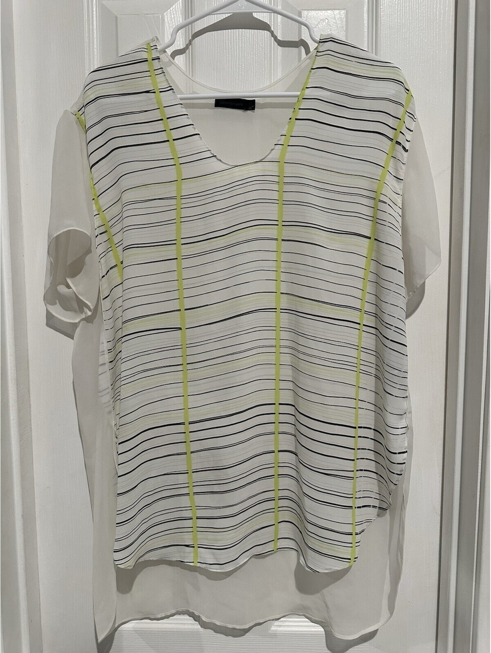 Calvin Klein Off White Sheer Blouse White Front Stripes Size XL